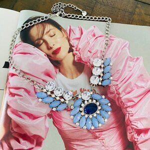 Ann Taylor Loft Blue  Rhinestone Statement Necklace